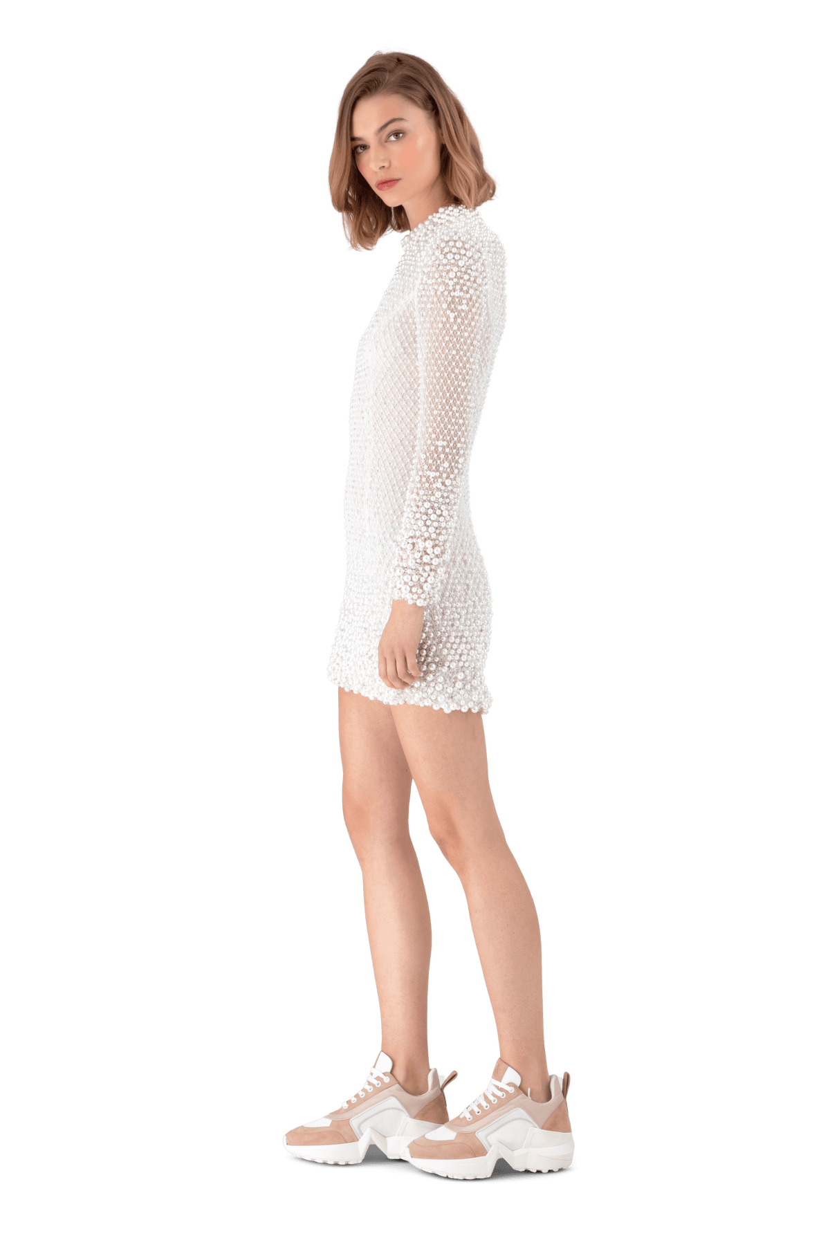 White Embellished Lace Mini Dress